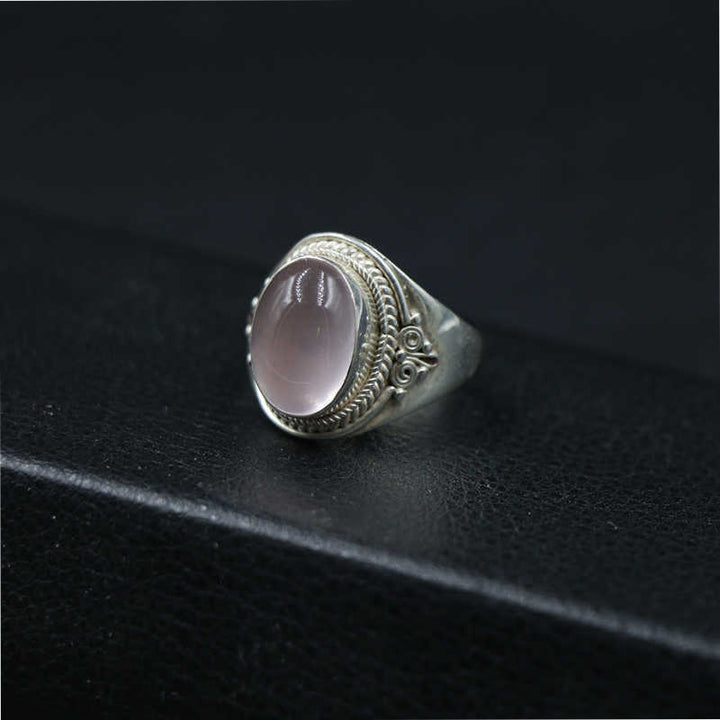 Buddha Stones 925 Sterling Silver Handmade Natural Rose Quartz Loving Energy Adjustable Ring