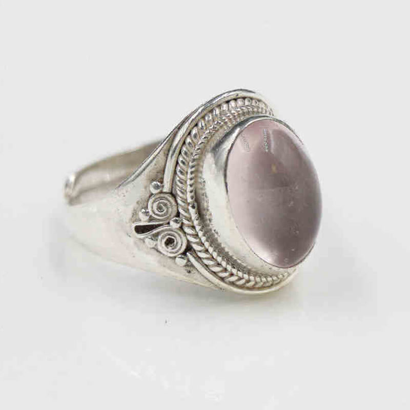 Buddha Stones 925 Sterling Silver Handmade Natural Rose Quartz Loving Energy Adjustable Ring