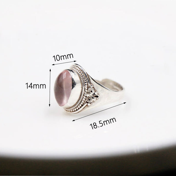 Buddha Stones 925 Sterling Silver Handmade Natural Rose Quartz Loving Energy Adjustable Ring