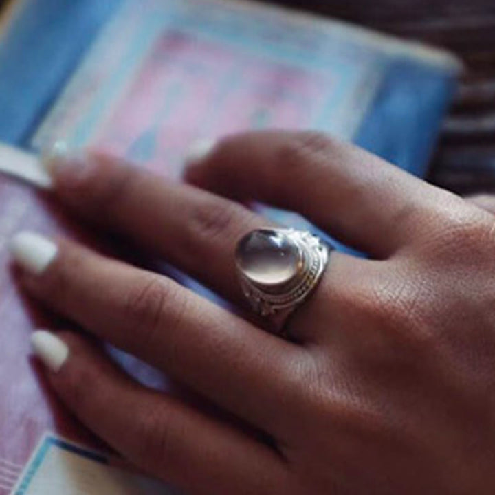 Buddha Stones 925 Sterling Silver Handmade Natural Rose Quartz Loving Energy Adjustable Ring