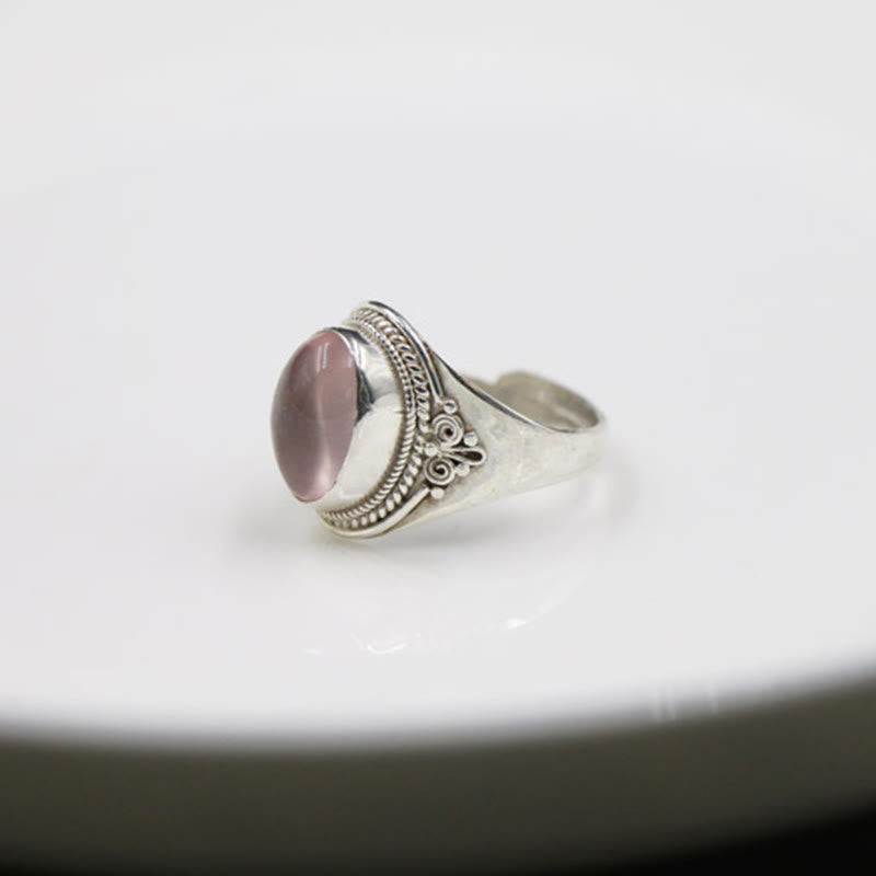 Buddha Stones 925 Sterling Silver Handmade Natural Rose Quartz Loving Energy Adjustable Ring