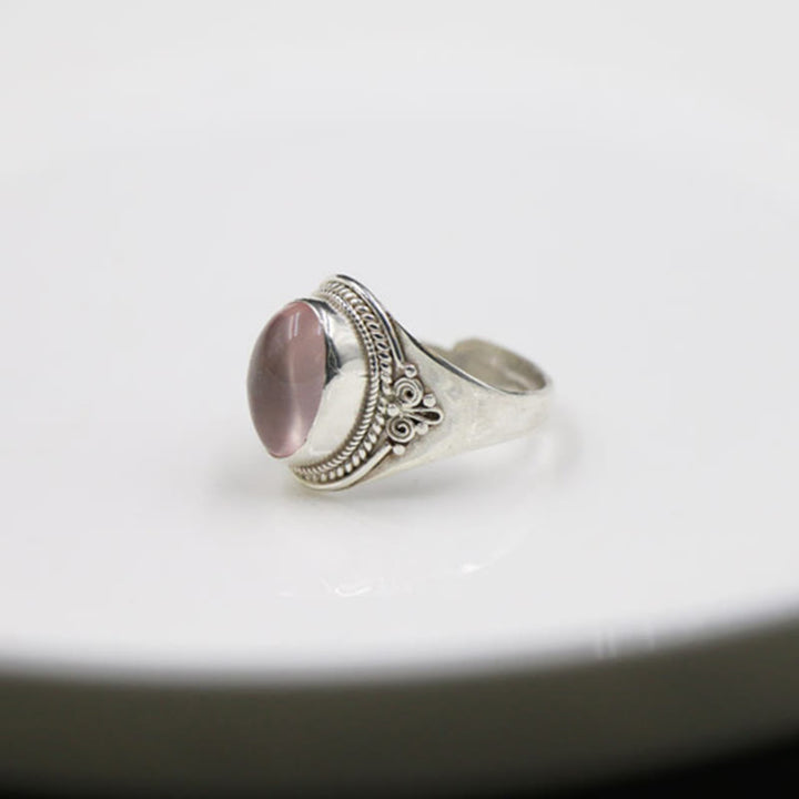 Buddha Stones 925 Sterling Silver Handmade Natural Rose Quartz Loving Energy Adjustable Ring