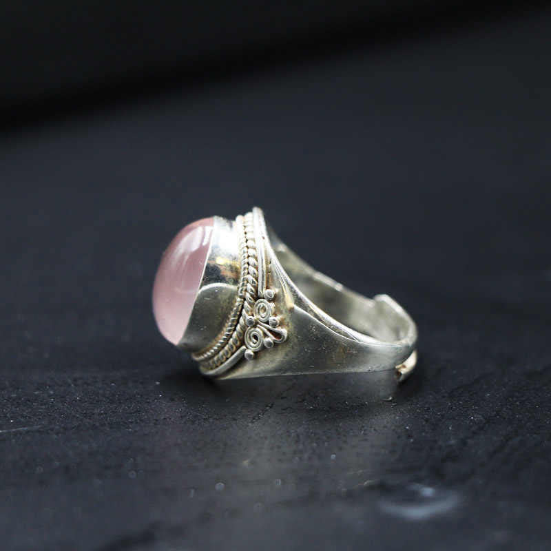 Buddha Stones 925 Sterling Silver Handmade Natural Rose Quartz Loving Energy Adjustable Ring