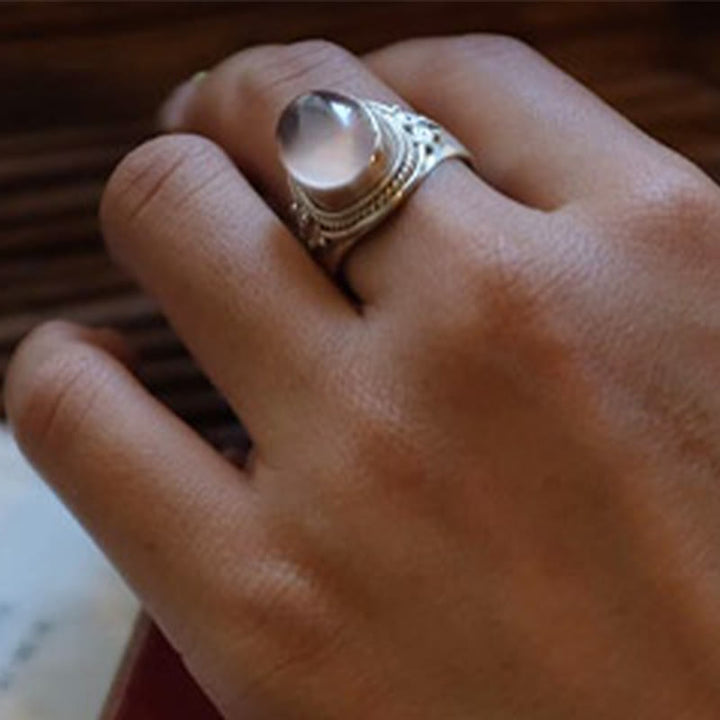 Buddha Stones 925 Sterling Silver Handmade Natural Rose Quartz Loving Energy Adjustable Ring