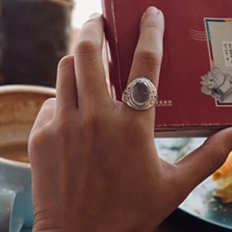 Buddha Stones 925 Sterling Silver Handmade Natural Rose Quartz Loving Energy Adjustable Ring