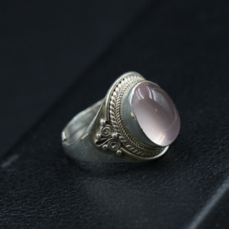 Buddha Stones 925 Sterling Silver Handmade Natural Rose Quartz Loving Energy Adjustable Ring