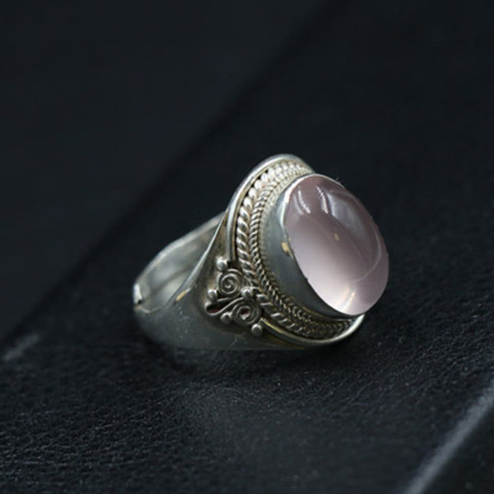 Buddha Stones 925 Sterling Silver Handmade Natural Rose Quartz Loving Energy Adjustable Ring