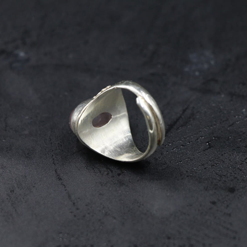 Buddha Stones 925 Sterling Silver Handmade Natural Rose Quartz Loving Energy Adjustable Ring