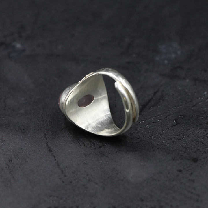 Buddha Stones 925 Sterling Silver Handmade Natural Rose Quartz Loving Energy Adjustable Ring