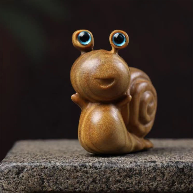 Buddha Stones Mini Green Sandalwood Snail Carved Cure Desk Decoration