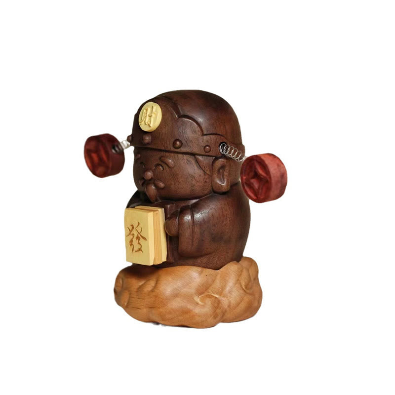 Buddha Stones God Of Wealth Caishen Black Walnut Beech Statue Fu Character Copper Coins Home Decoration