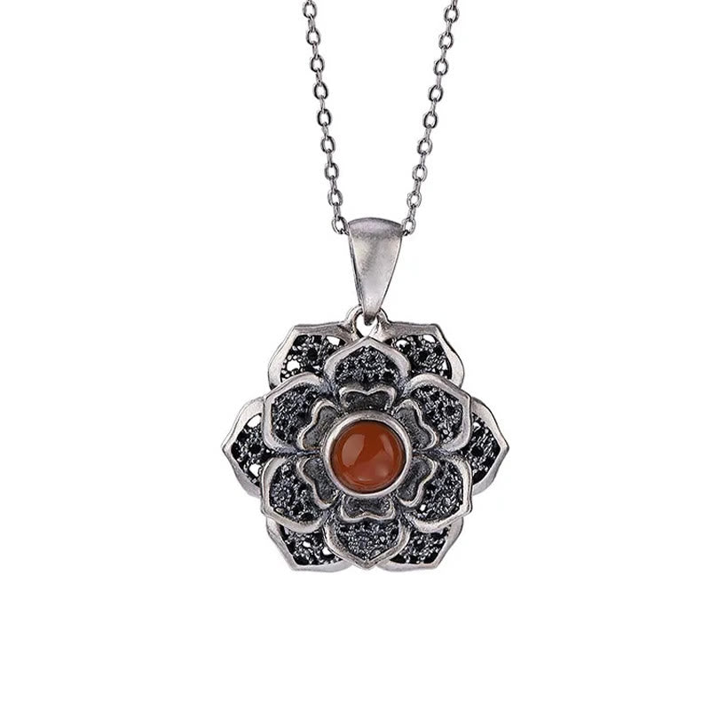 Buddha Stones Tibetan Om Mani Padme Hum Lotus Pattern Red Agate Copper Peave Necklace Pendant - image 11