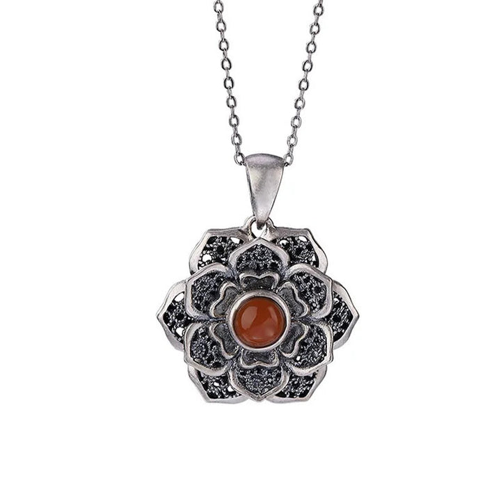Buddha Stones Tibetan Om Mani Padme Hum Lotus Pattern Red Agate Copper Peave Necklace Pendant - image 11