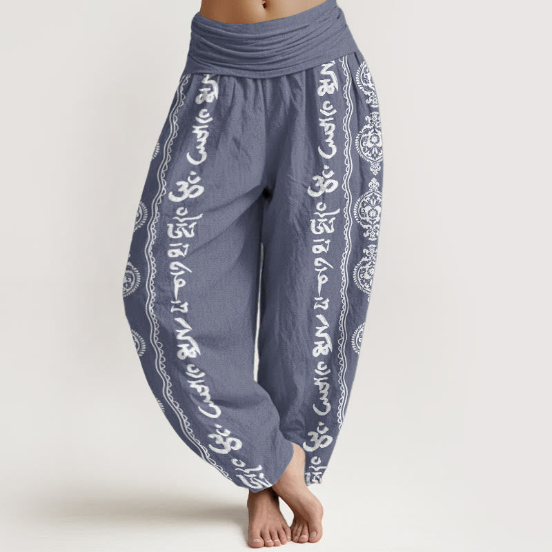 Buddha Stones Pure Cotton Mandala Om Mani Padme Hum Women's Elastic Waist Harem Pants - SteelBlue - US22,UK/AU26,EU54 (6XL) - image 0