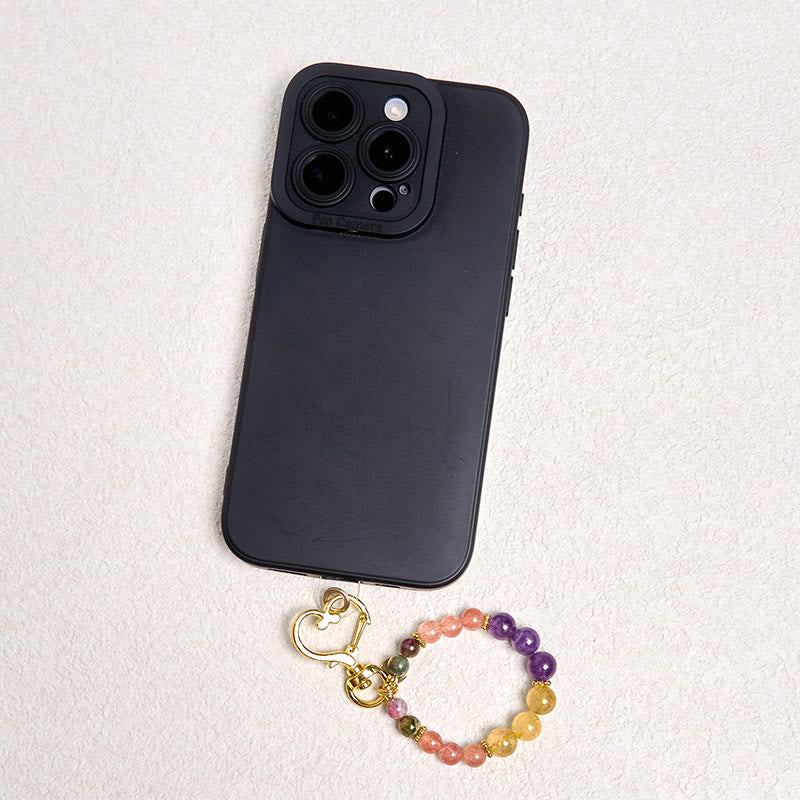 Buddha Stones Natural Strawberry Quartz Amethyst Citrine Beads Love Key Chain Hanging Decoration