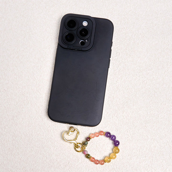 Buddha Stones Natural Strawberry Quartz Amethyst Citrine Beads Love Key Chain Hanging Decoration