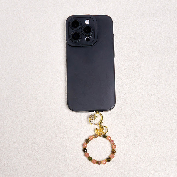 Buddha Stones Natural Strawberry Quartz Crystal Beads Positive Key Chain Phone Hanging Decoration