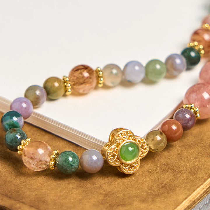 Buddha Stones Natural Tourmaline Strawberry Quartz Amethyst Positive Key Chain Phone Hanging Decoration