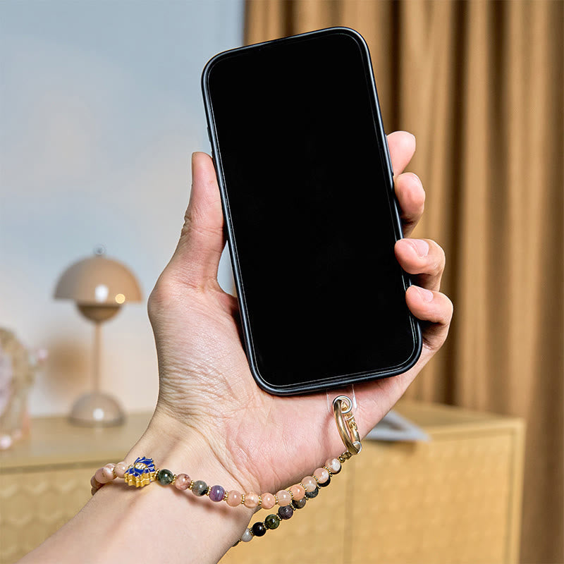 Buddha Stones Tourmaline Sun Stone Lotus Positive Key Chain Phone Hanging Decoration