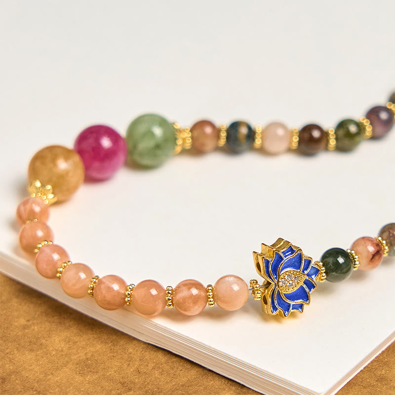 Buddha Stones Tourmaline Sun Stone Lotus Positive Key Chain Phone Hanging Decoration