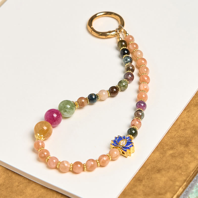 Buddha Stones Tourmaline Sun Stone Lotus Positive Key Chain Phone Hanging Decoration