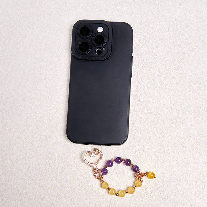 Buddha Stones Natural Amethyst Citrine Bead Healing Key Chain Hanging Decoration