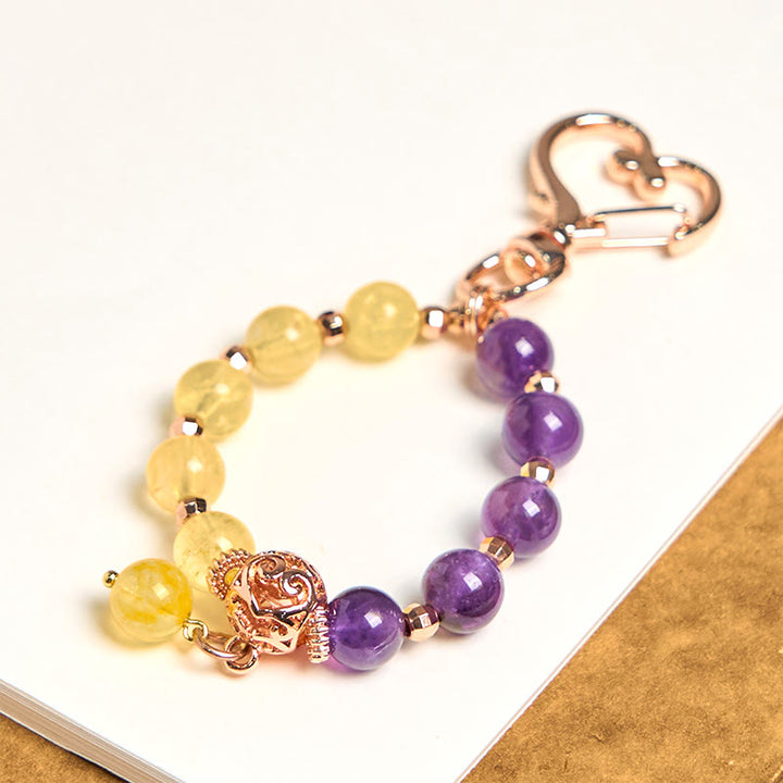 Buddha Stones Natural Amethyst Citrine Bead Healing Key Chain Hanging Decoration
