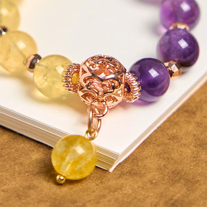 Buddha Stones Natural Amethyst Citrine Bead Healing Key Chain Hanging Decoration