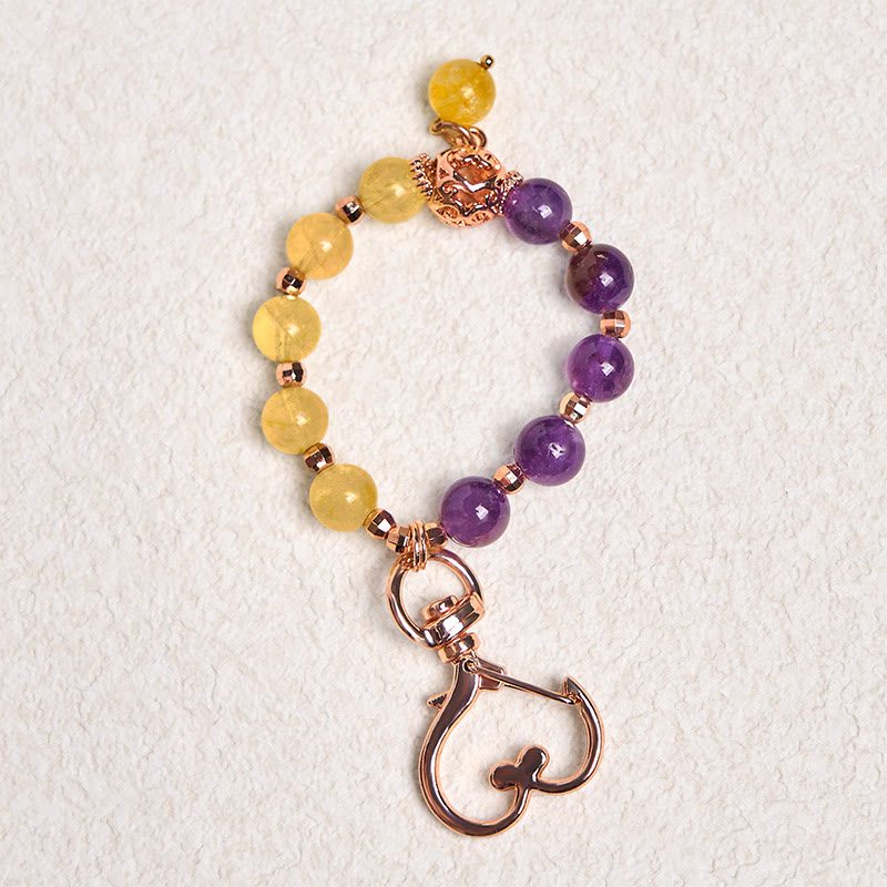 Buddha Stones Natural Amethyst Citrine Bead Healing Key Chain Hanging Decoration