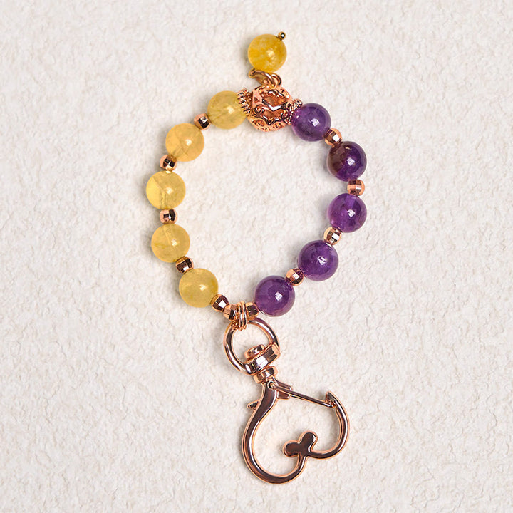 Buddha Stones Natural Amethyst Citrine Bead Healing Key Chain Hanging Decoration