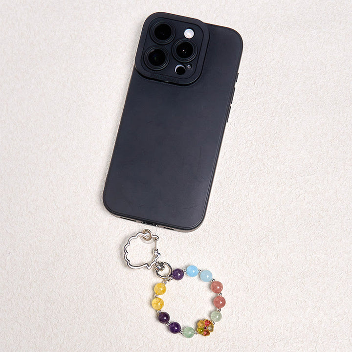 Buddha Stones Natural Strawberry Quartz Amethyst Citrine Aquamarine Flower Key Chain Hanging Decoration