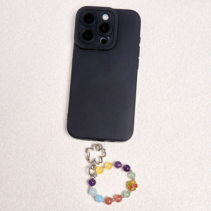 Buddha Stones Natural Strawberry Quartz Amethyst Citrine Aquamarine Flower Key Chain Hanging Decoration