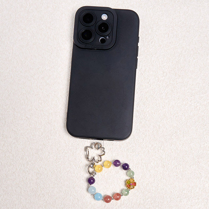 Buddha Stones Natural Strawberry Quartz Amethyst Citrine Aquamarine Flower Key Chain Hanging Decoration