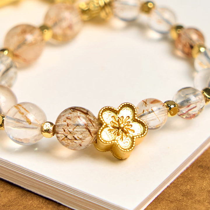 Buddha Stones Natural Super Seven Crystal Plum Blossom Spiritual Chain Bag Hanging Decoration