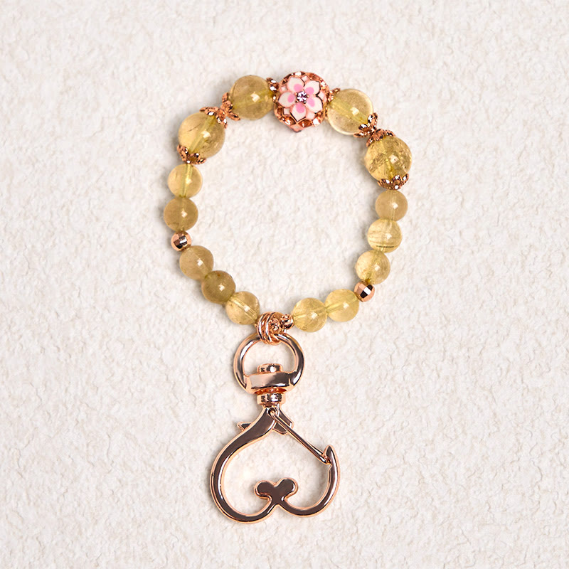 Buddha Stones Golden Rutilated Quartz Wealth Key Chain Hanging Decoration