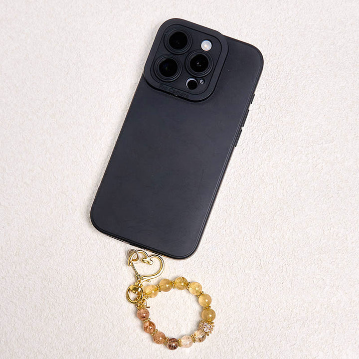 Buddha Stones Golden Rutilated Quartz Auspiciousness Key Chain Hanging Decoration