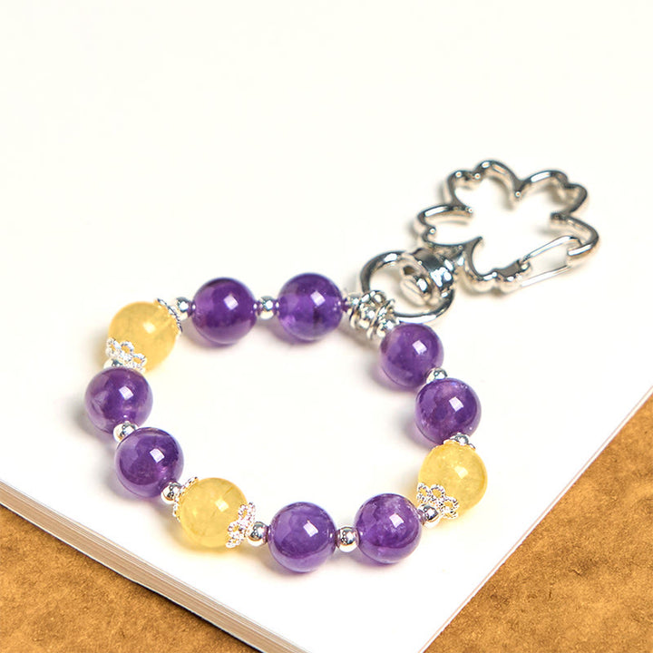 Buddha Stones Natural Amethyst Citrine Positive Key Chain Bag Hanging Decoration