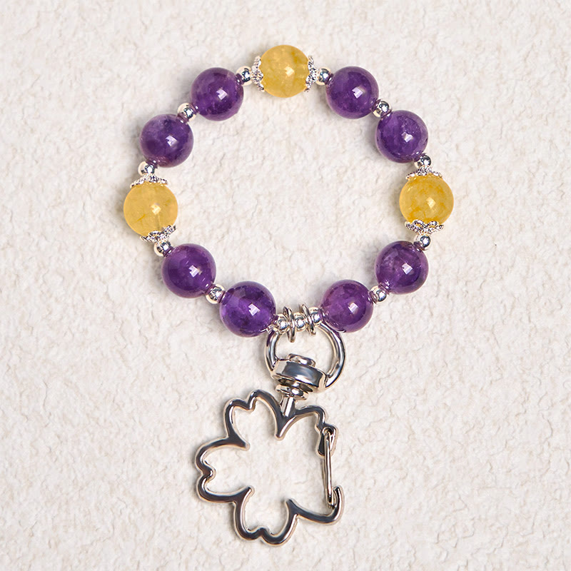 Buddha Stones Natural Amethyst Citrine Positive Key Chain Bag Hanging Decoration