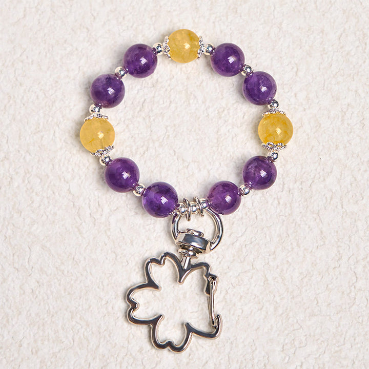 Buddha Stones Natural Amethyst Citrine Positive Key Chain Bag Hanging Decoration