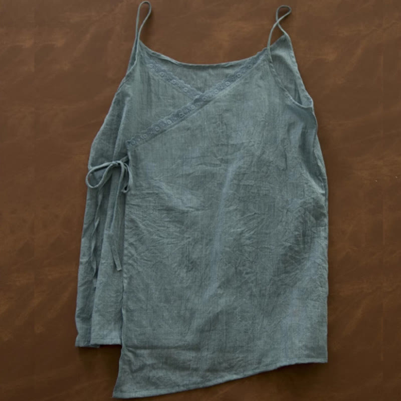 Buddha Stones Vintage Side Lace-up Splicing Lace V-neck Sleeveless Women's  Vest - CadetBlue - US12,UK/AU16,EU44 (2XL) - image 12