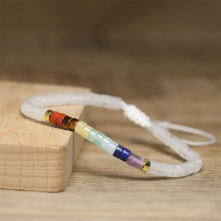 Buddha Stones Natural White Crystal Black Onyx Clarity Spacer Bead Bracelet