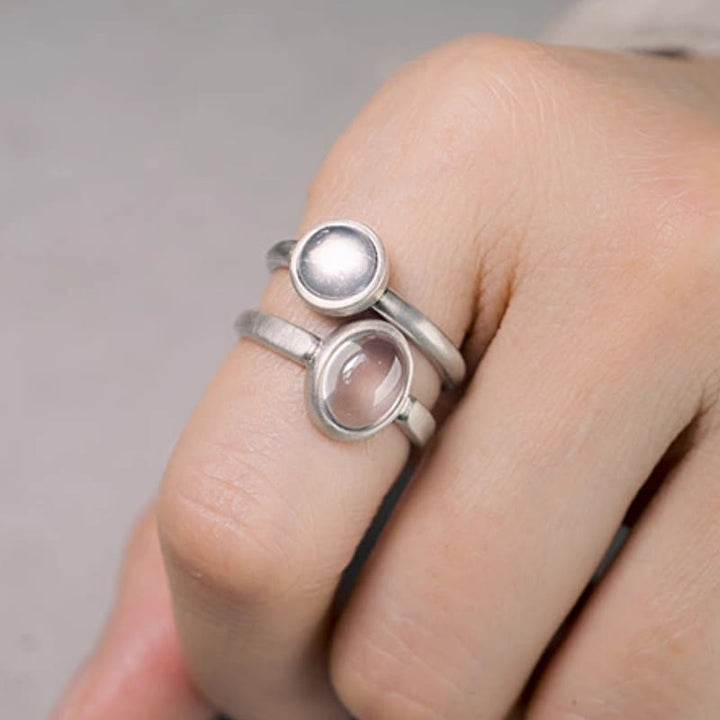 Buddha Stones Natural 925 Sterling Silver Pink Crystal Adjustable Warmth Ring