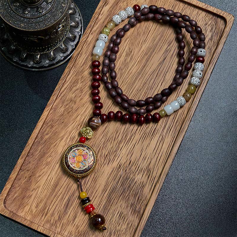 Buddha Stones Tibetan Handmade Wood Beads Om Mani Padme Hum Samantabhadra Bodhisattva Purity Necklace Pendant - image 2