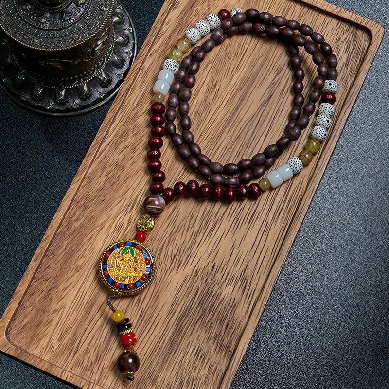 Buddha Stones Tibetan Handmade Wood Beads Om Mani Padme Hum Samantabhadra Bodhisattva Purity Necklace Pendant - Om Mani Padme Hum &Samantabhadra Bodhisattva - image 1