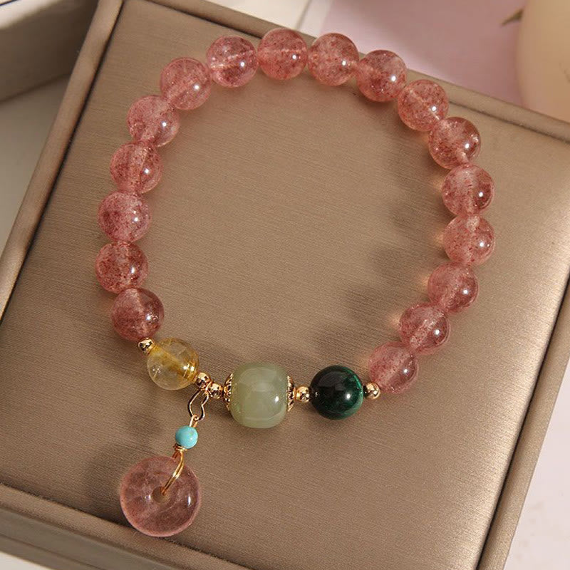 Buddha Stones Natural Strawberry Quartz Peace Buckle Jade Positive Bracelet