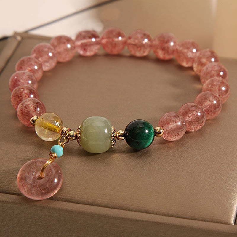 Buddha Stones Natural Strawberry Quartz Peace Buckle Jade Positive Bracelet