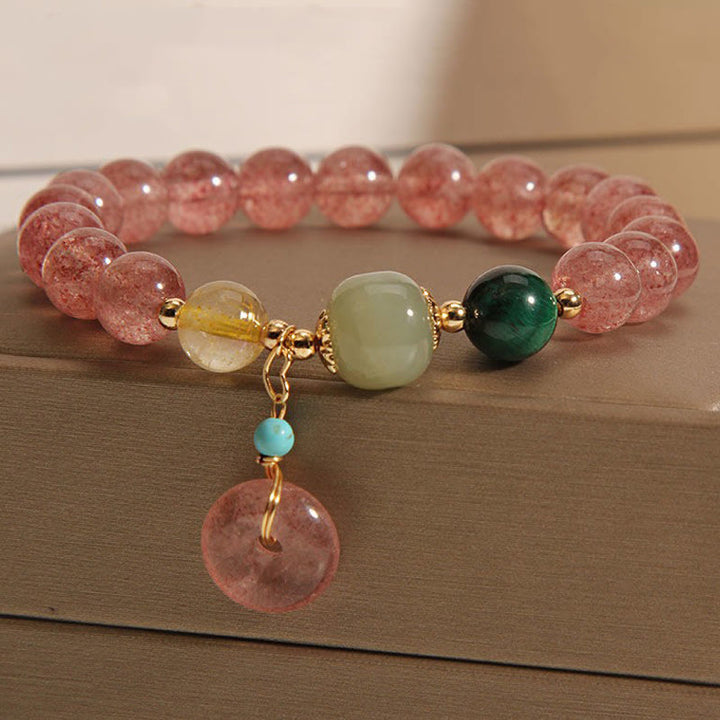 Buddha Stones Natural Strawberry Quartz Peace Buckle Jade Positive Bracelet