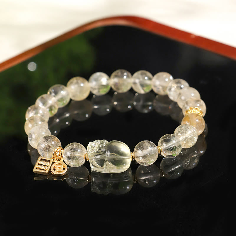Buddha Stones Natural Citrine PiXiu Copper Coin Protection Bracelet