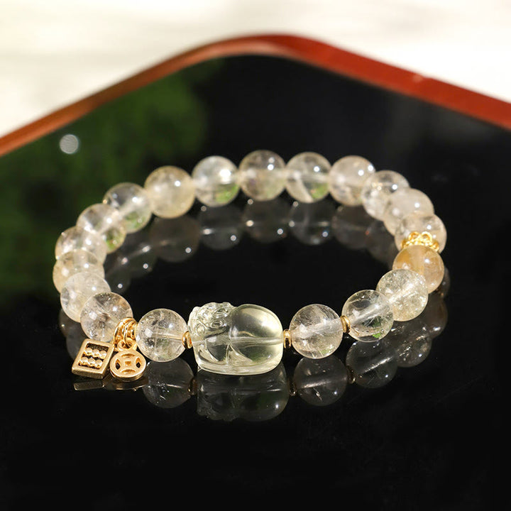 Buddha Stones Natural Citrine PiXiu Copper Coin Protection Bracelet
