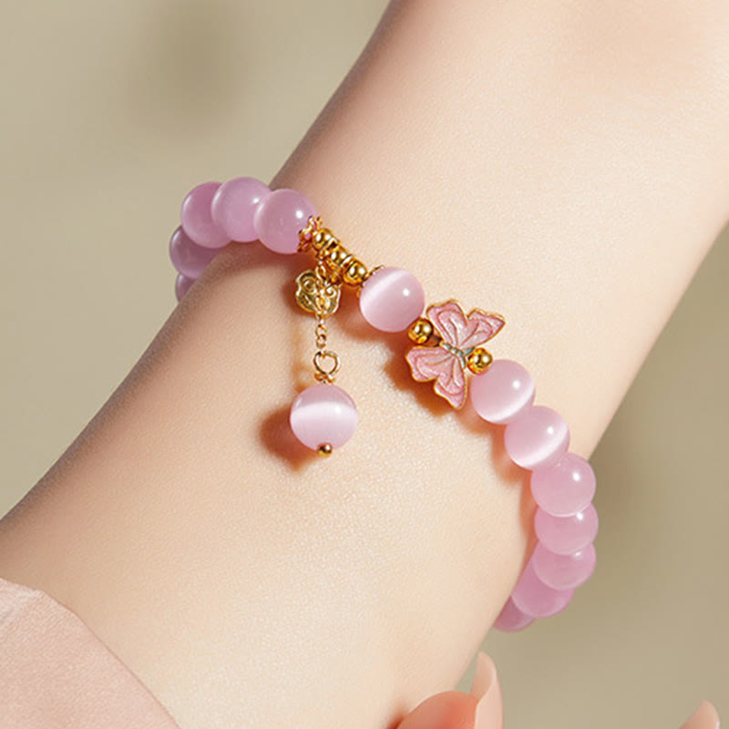 Buddha Stones 925 Sterling Silver Cat's Eye Hetian Jade Butterfly Peace Lock Charm Peace Bracelet